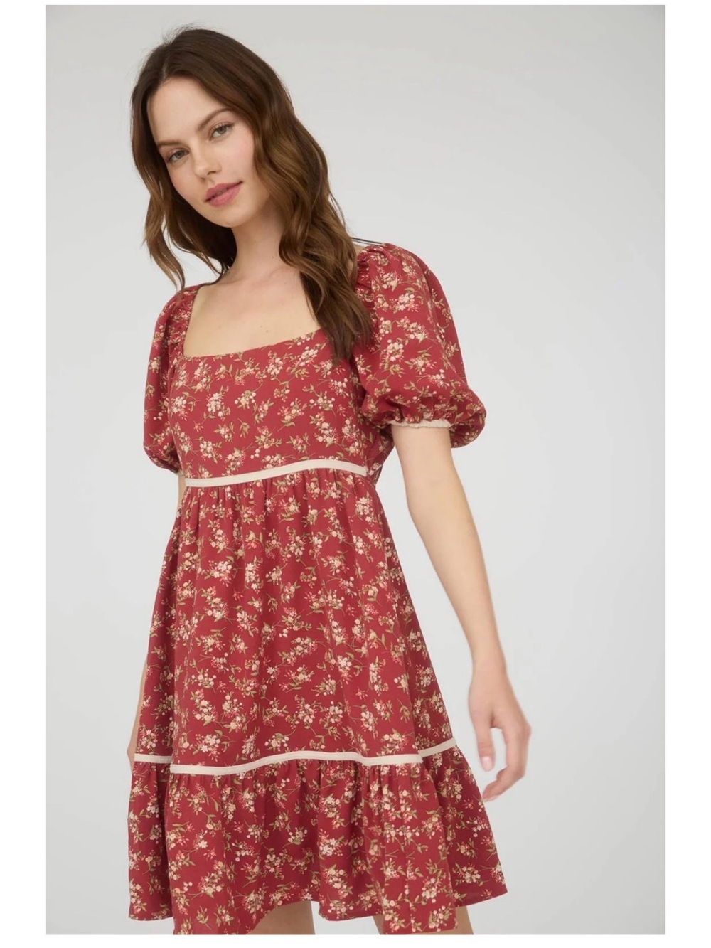 Blu Pepper Red Floral Puff-Sleeve Dress XL